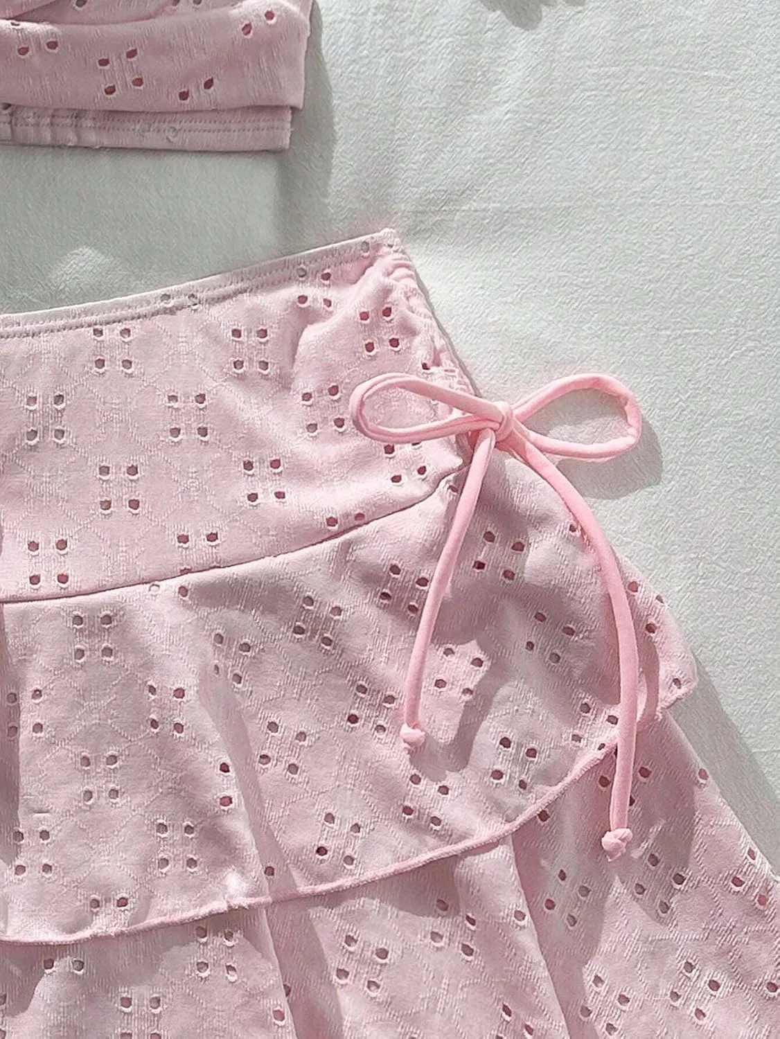 Женский бикини-сет с открытой спиной бретельками, Pink — фото 3