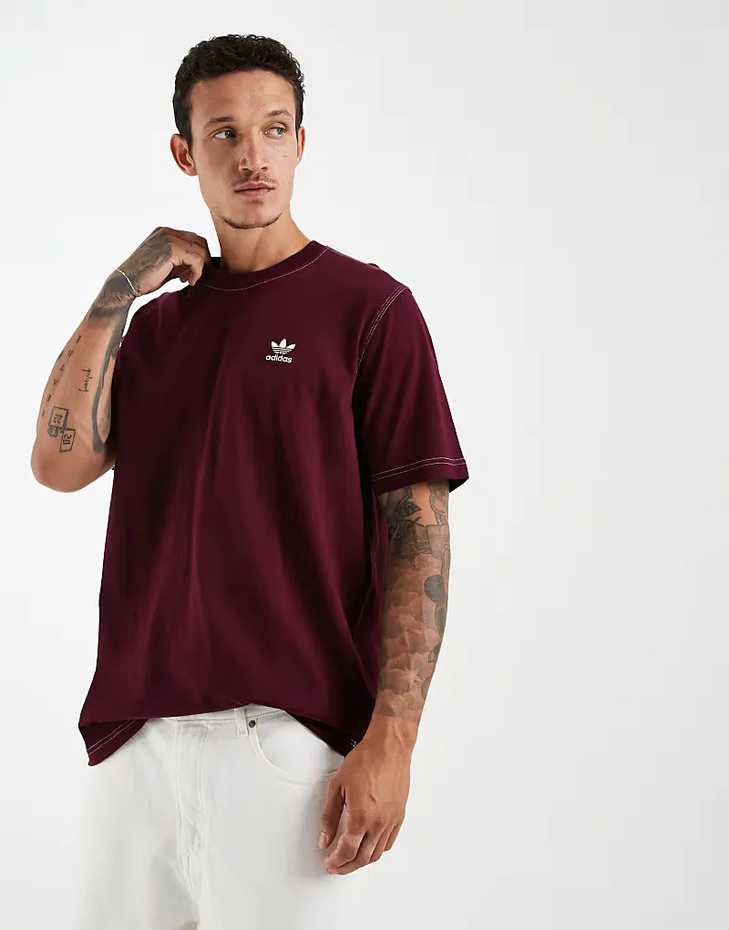 Футболка Adidas Originals Trefoil Essentials с контрастной строчкой, бордовый