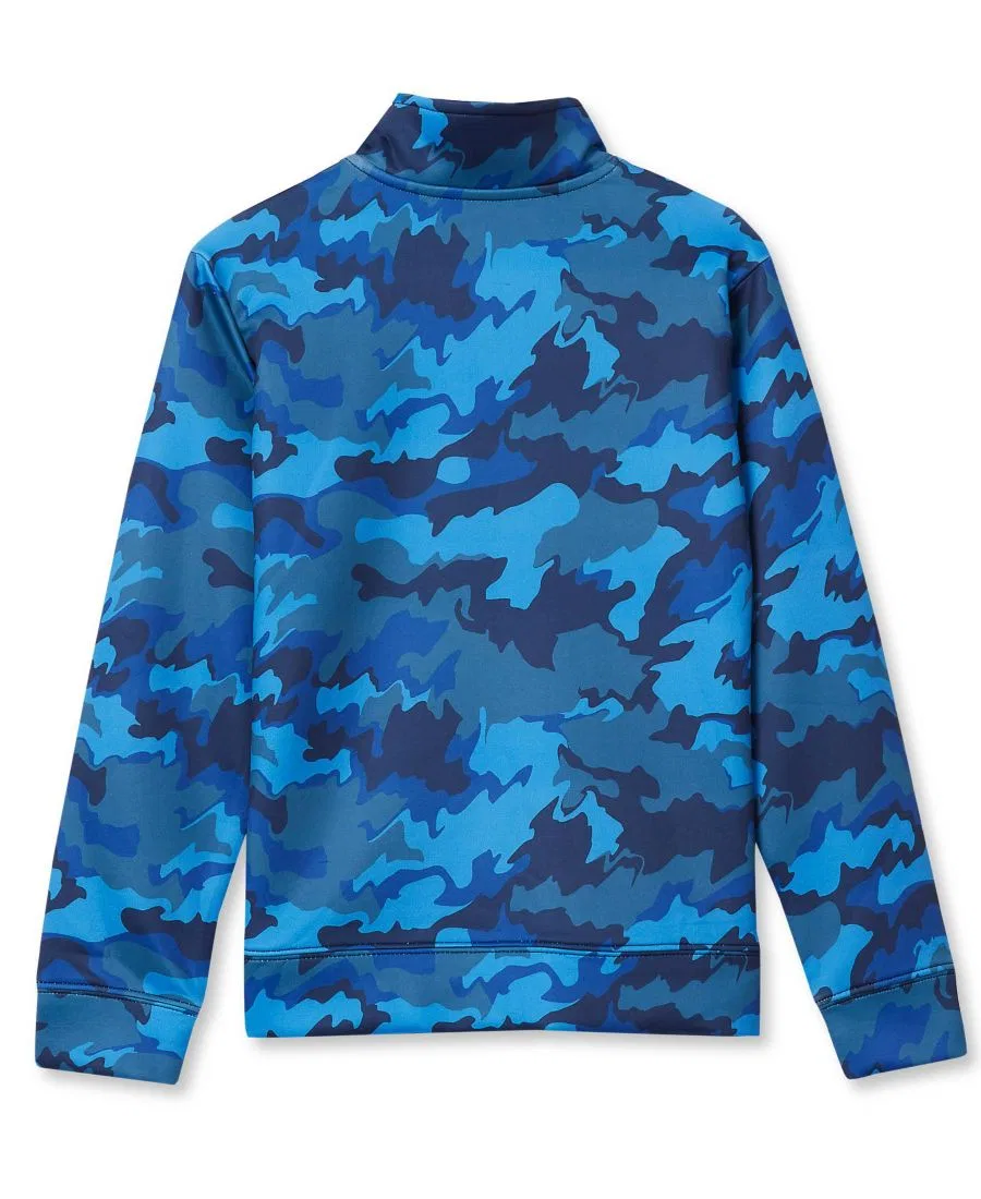 Детская куртка на молнии с высоким воротником, с длинным рукавом, Active Moisture Wicking Quarter Zip Lands' End, French Blue Camo — фото 2