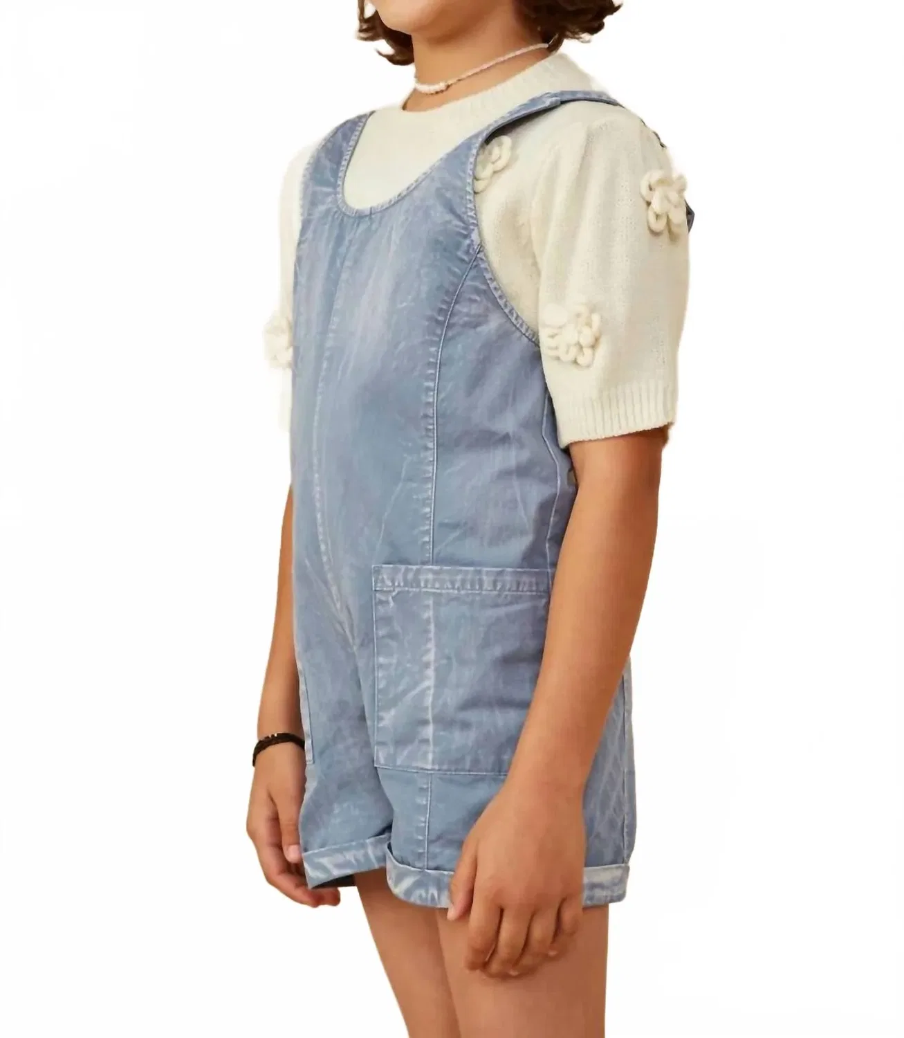 Детский боди-комбинезон из денима с регулируемыми бретелями Vintage Wash Denim Romper Hayden LA, Dusty Blue — фото 3