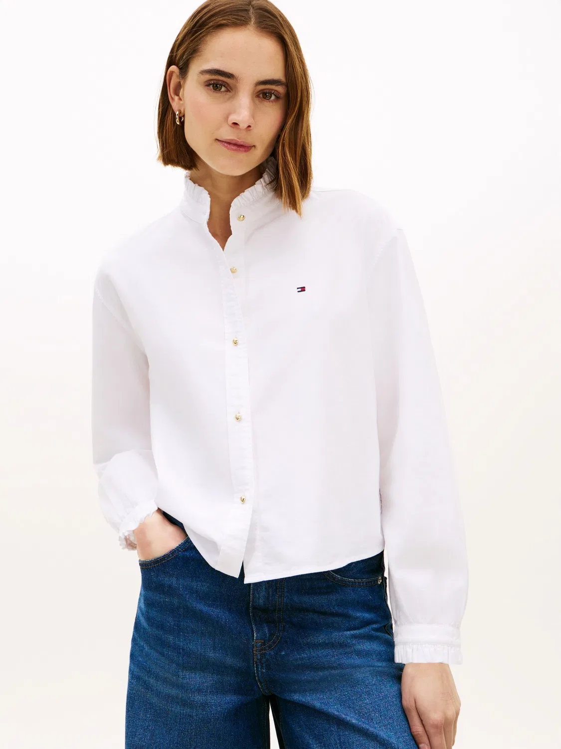 Рубашка оксфорд, свободный крой, с рюшами Tommy Hilfiger, белый