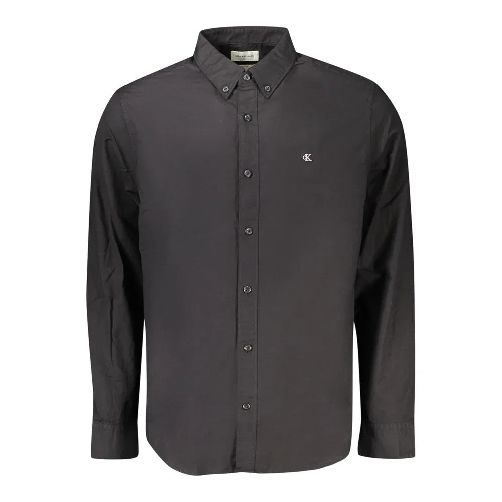 Мужская рубашка классического кроя с длинным рукавом, Black Cotton Shirt, Calvin Klein, черный