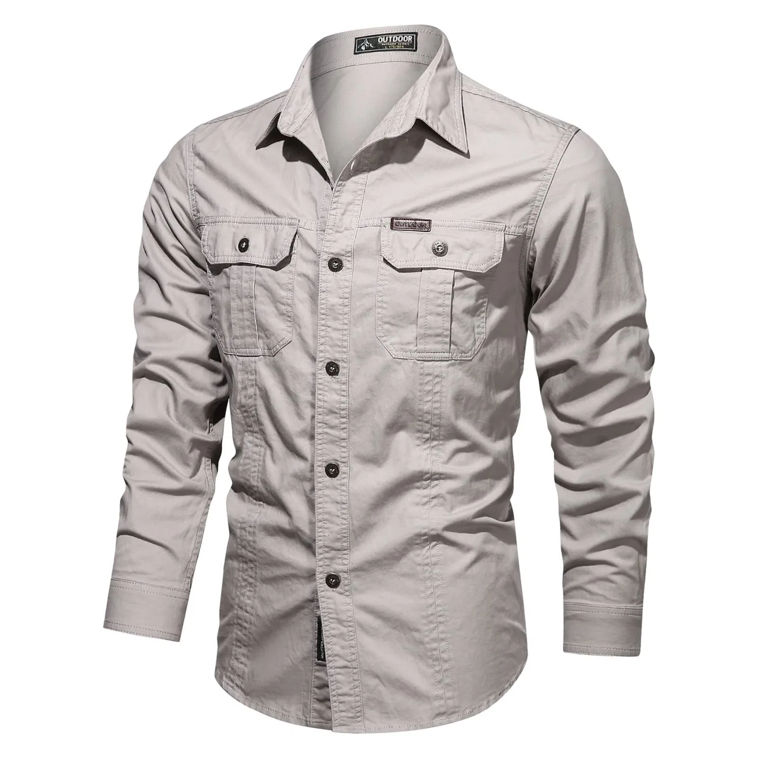 Мужская рубашка с длинным рукавом, с двумя карманами, Regular Fit, Beige3