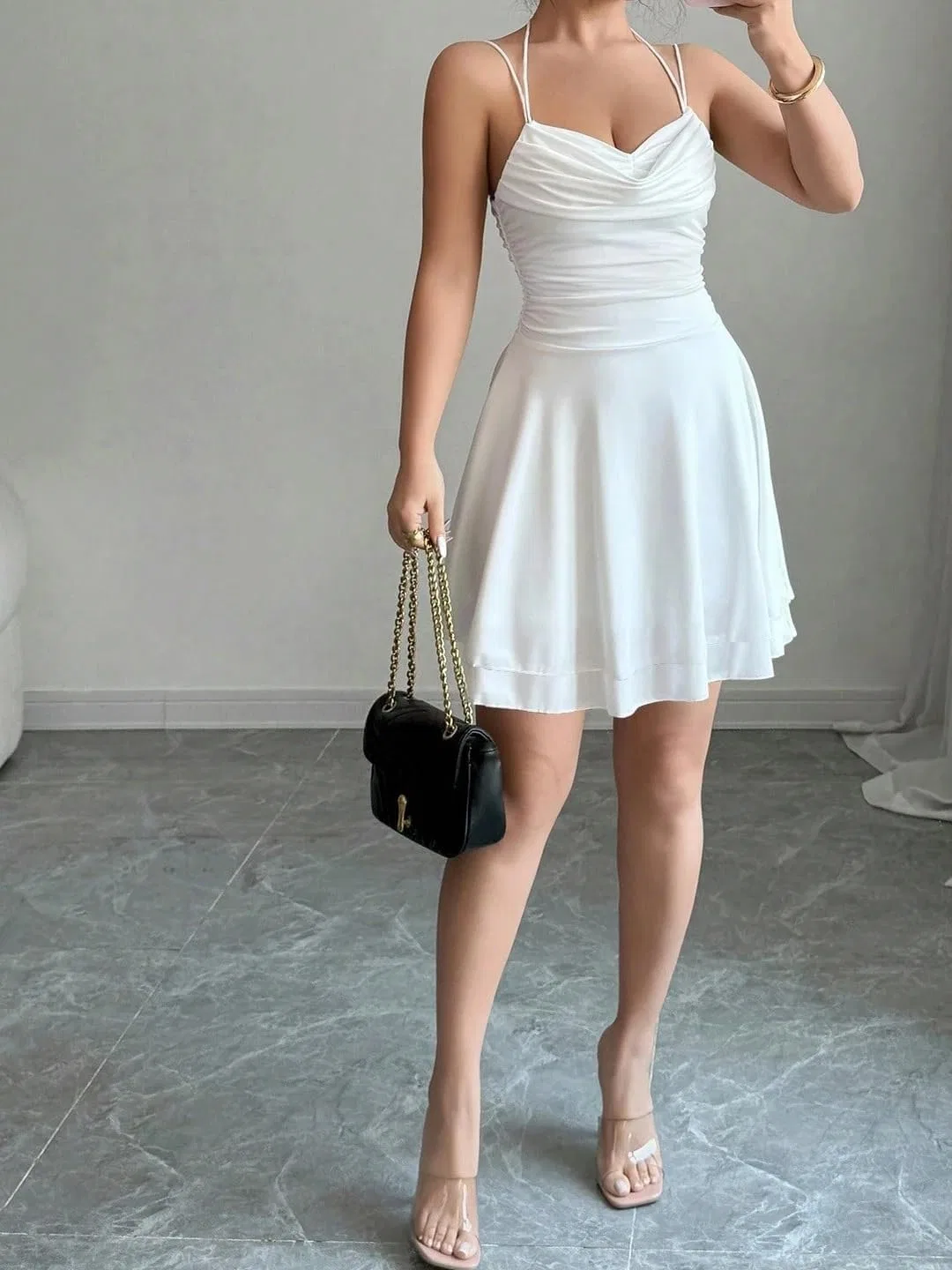 Женское ками-платье на бретельках с открытой спиной Casual, White — фото 4