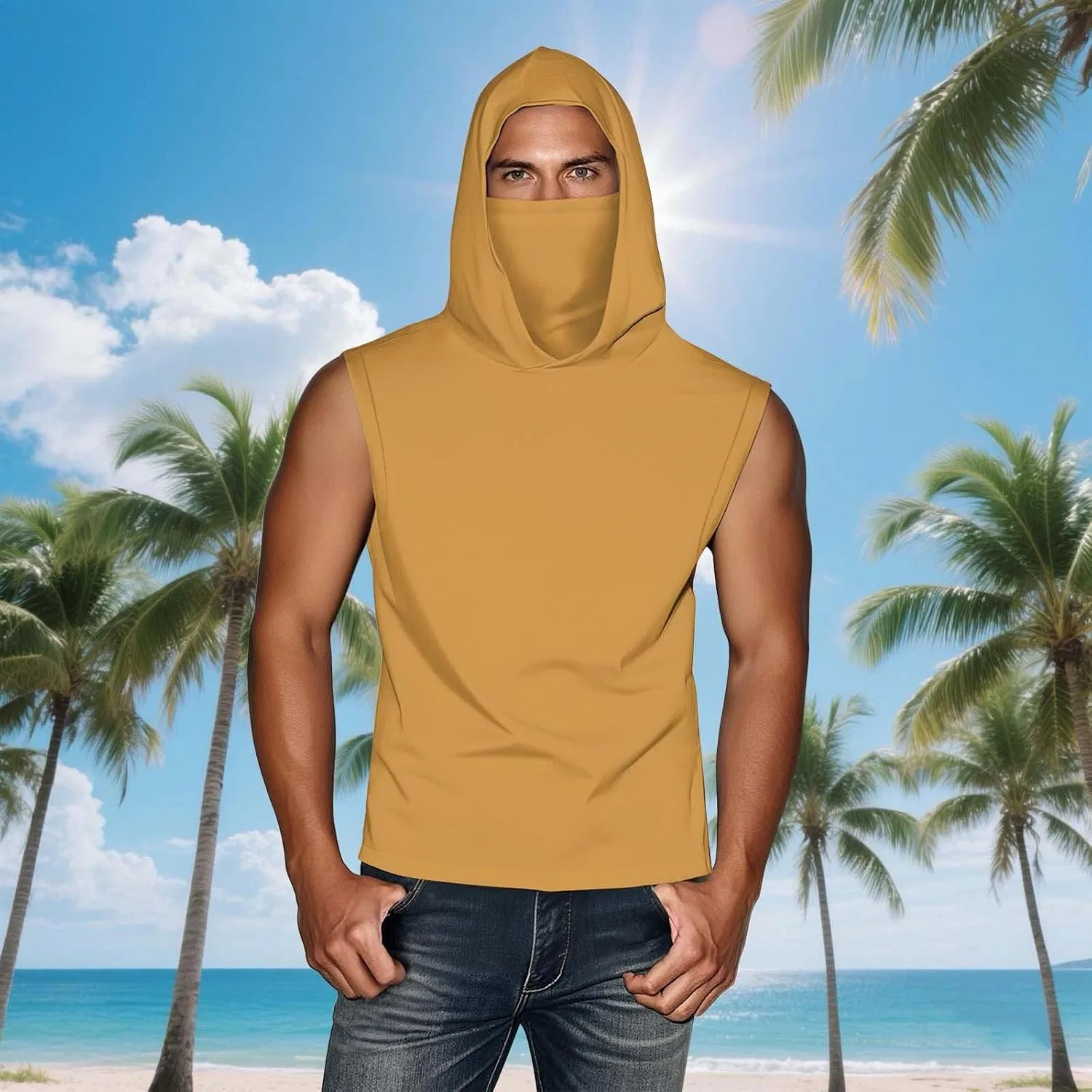 Мужская безрукавка с капюшоном и солнцезащитой Pelang, D-yellow — фото 2