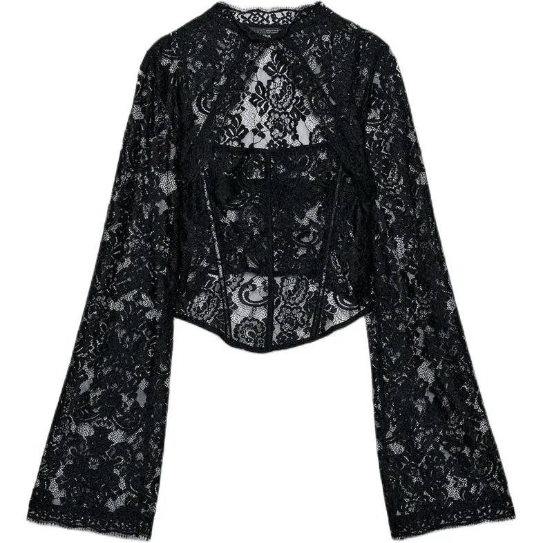 Женский топ-кроп с круглым вырезом, ZARA, Black