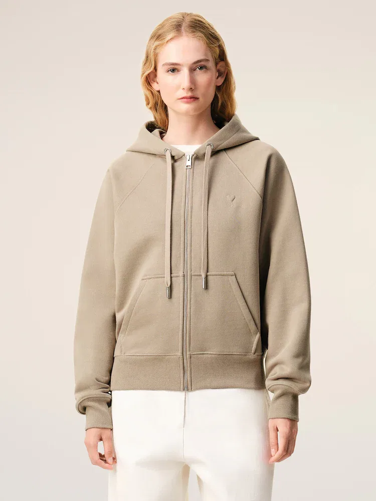 Двусторонняя куртка-худи AMI PARIS с эмблемой, Beige Taupe — фото 2