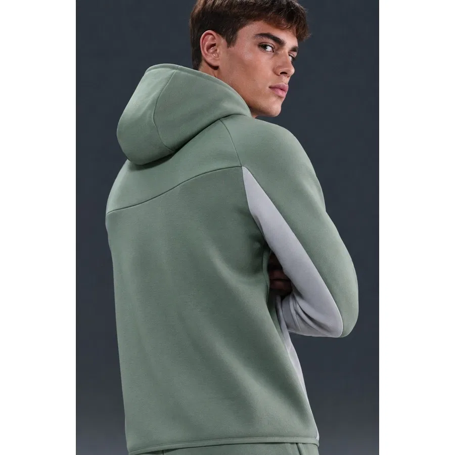 Свитшот мужской с капюшоном Tech Fleece Full Zip Windrunner Nike, Зелено-серый — фото 2