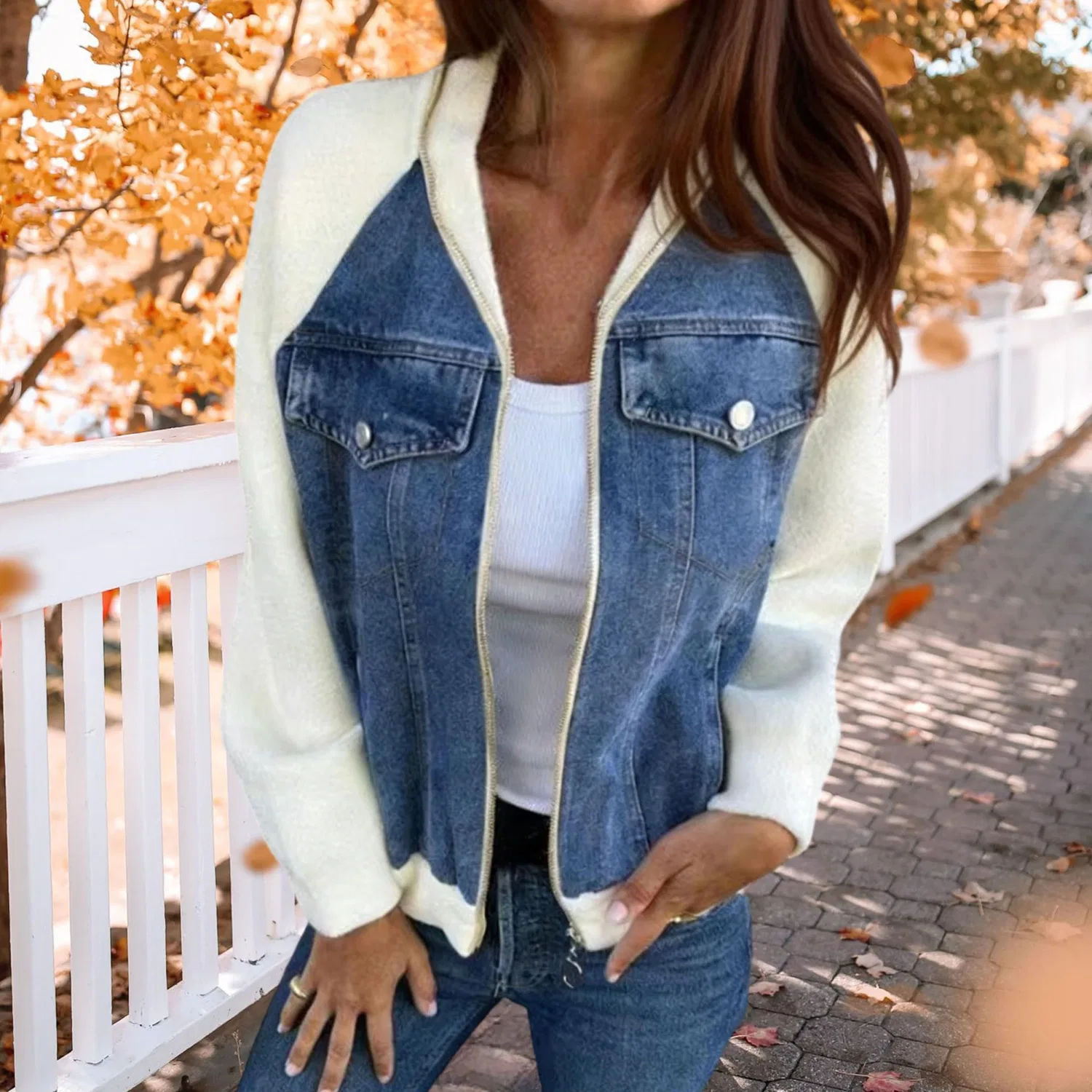Женская джинсовая куртка-бомбер с принтом Varsity Baseball Jackets, Blu Bianco — фото 3