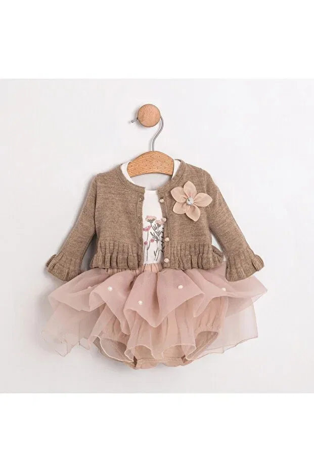 Детский комплект кардигана и юбки-пачки 3 предмета Monica Ministok, Beige — фото 3