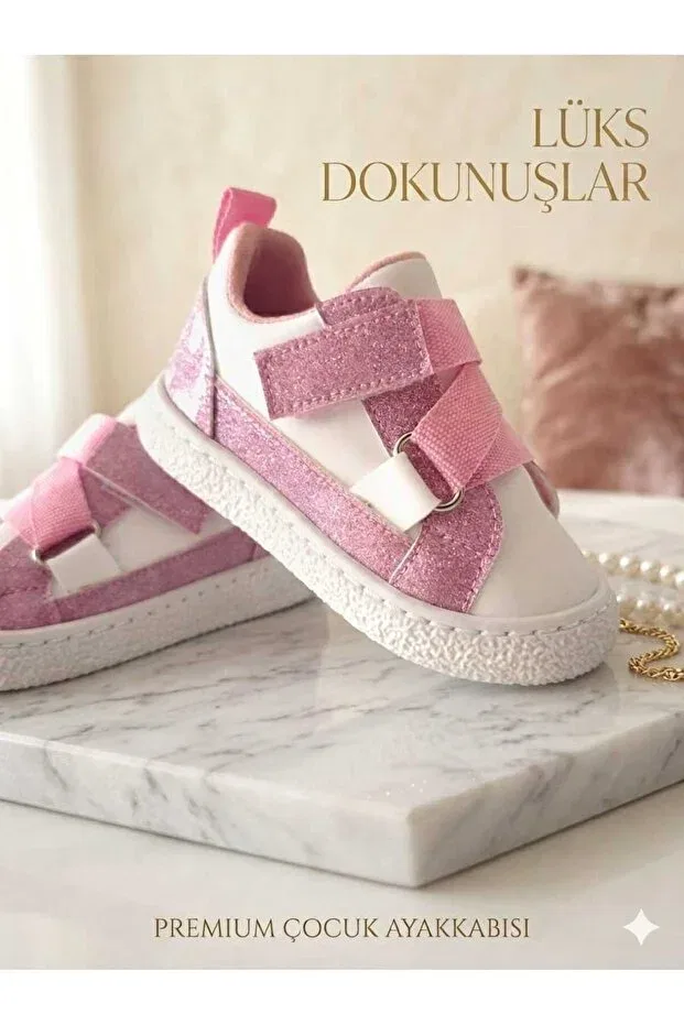 Детские кроссовки для девочек ортопедические Çago Kids, White With Pink Glitter — фото 4