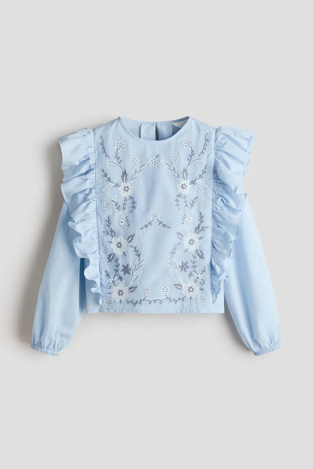 Вышитая блузка H&M, Hellblau/Geblümt