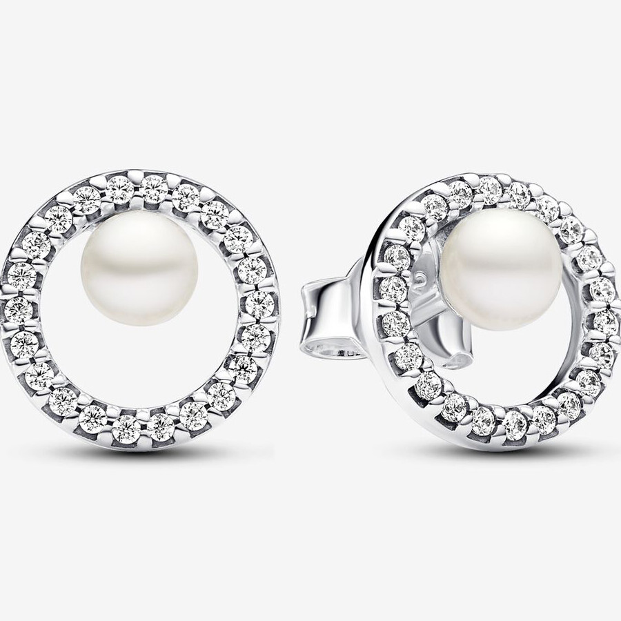 

Серьги Pandora Treated Freshwater Cultured Pearl & Pavé Halo, серебро