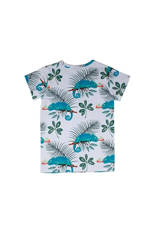 Детская футболка с принтом Chameleon patterned organic supreme t-shirt Walkiddy, White — фото 3
