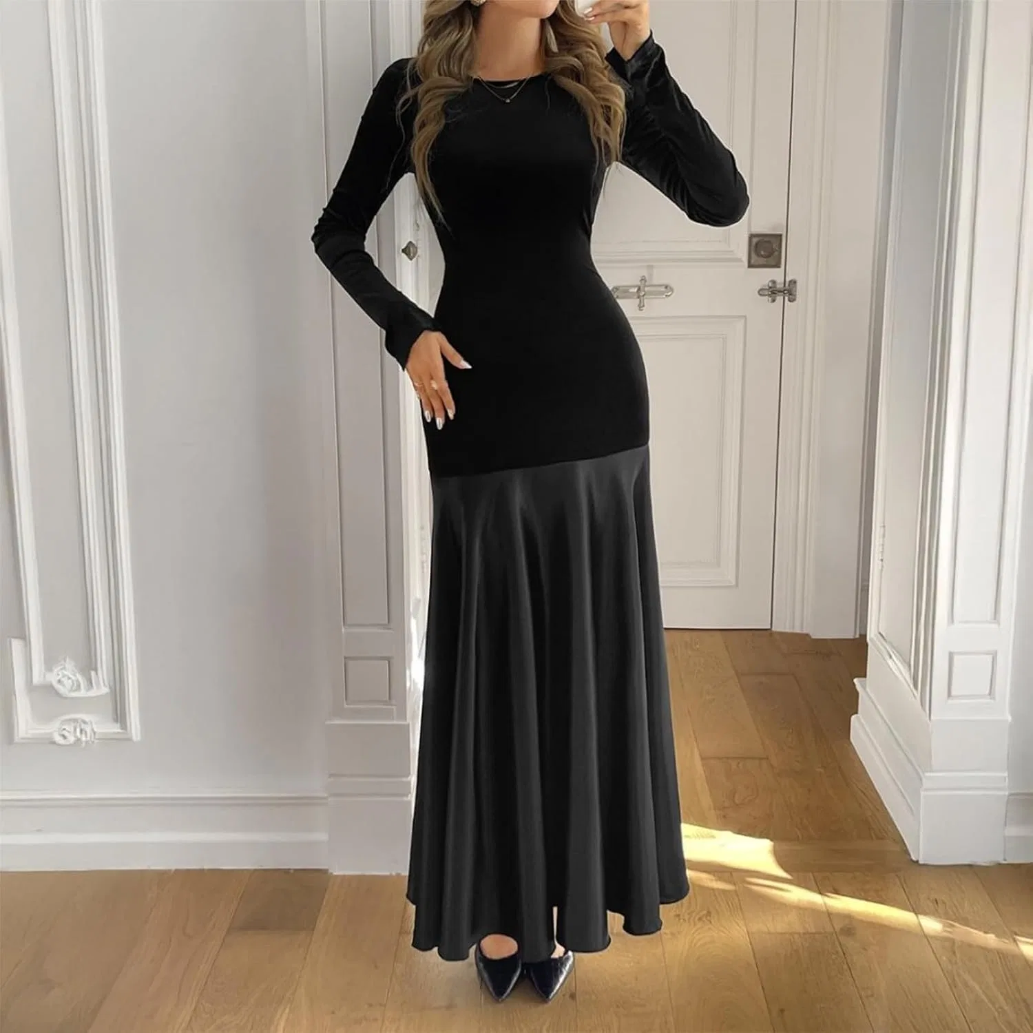 Женское облегающее платье-макси с запахом Modesees, Black — фото 2