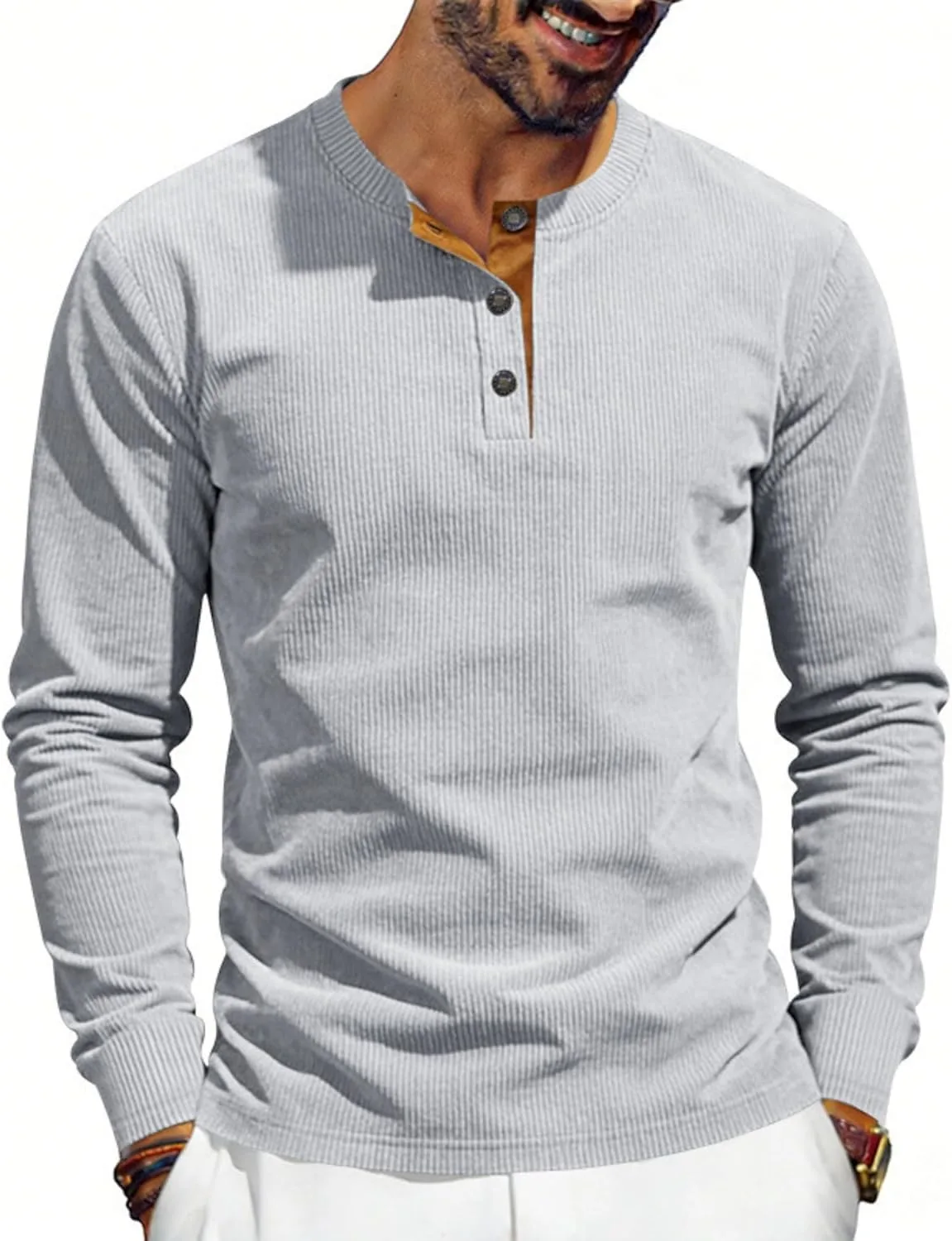 Мужская спортивная футболка хенли с длинным рукавом quick dry moisture wicking — фото 2