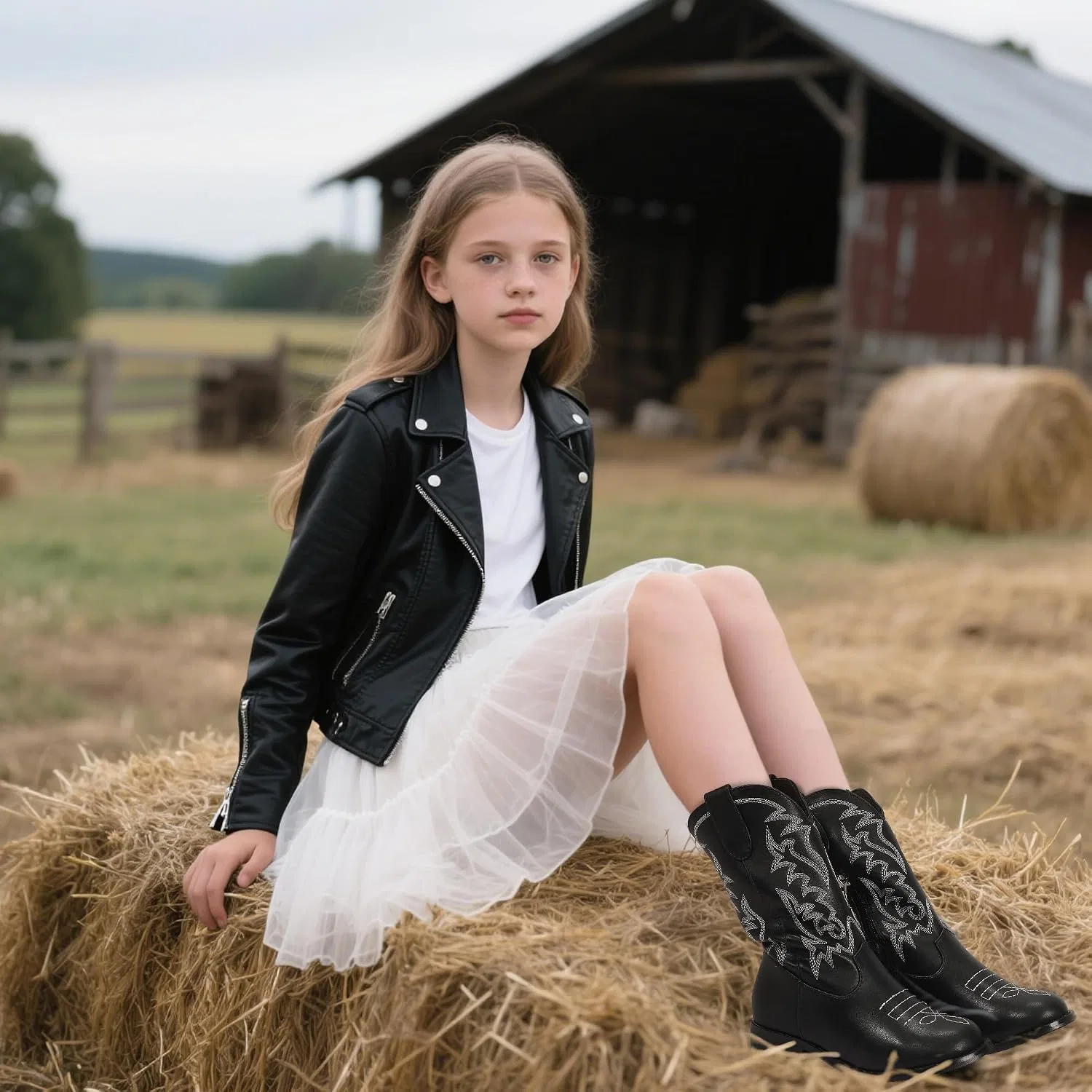 Детские сапоги с вышивкой Cowgirl Cowboy для девочек и мальчиков Hehainom, Black — фото 3