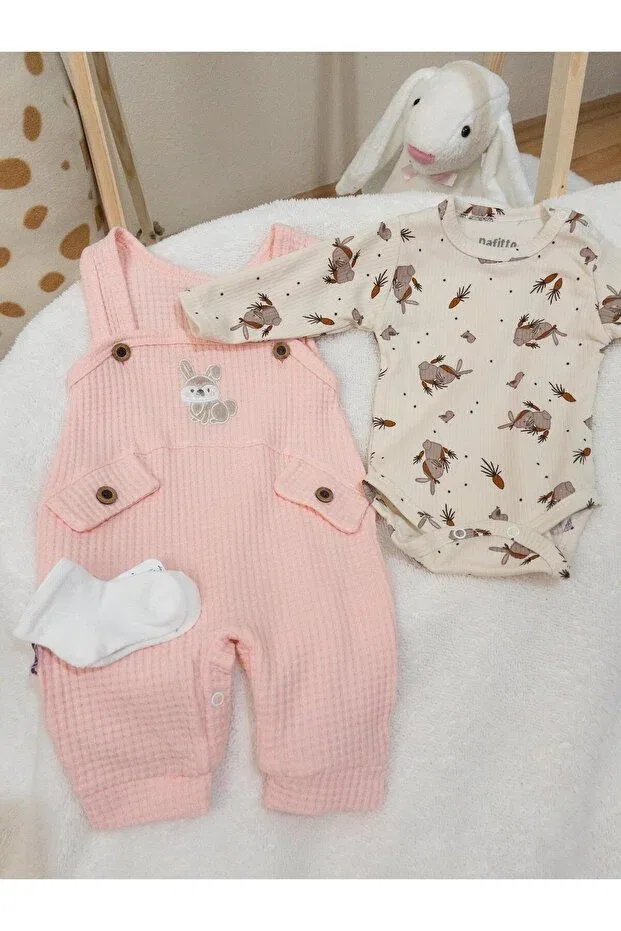 Детский комбинезон для девочек с вышивкой кролика Nafitto Baby&Junior, Pink — фото 2