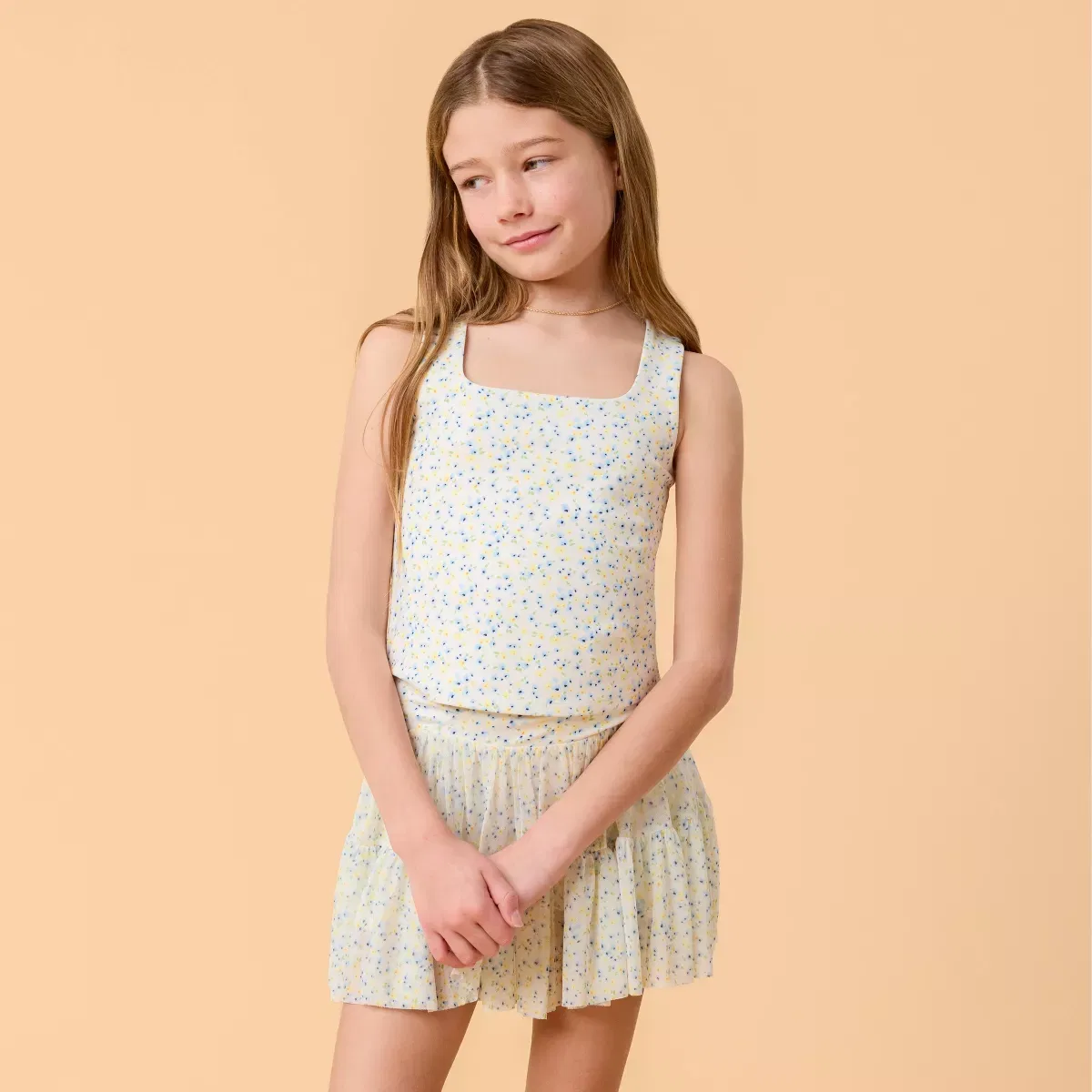 Детский топ без рукавов с принтом Mommy & Me Ruffle Back Tank PERFORMANCE PARTNERSHIPS, White Floral Print