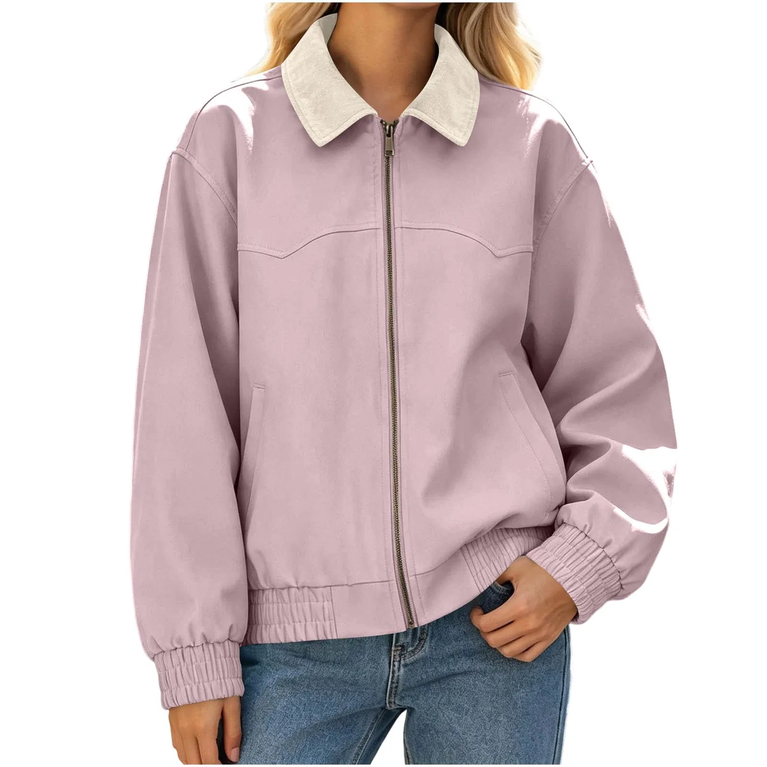 Женская куртка-бомбер с воротником-стойкой и принтом, модель Color Block, rosa