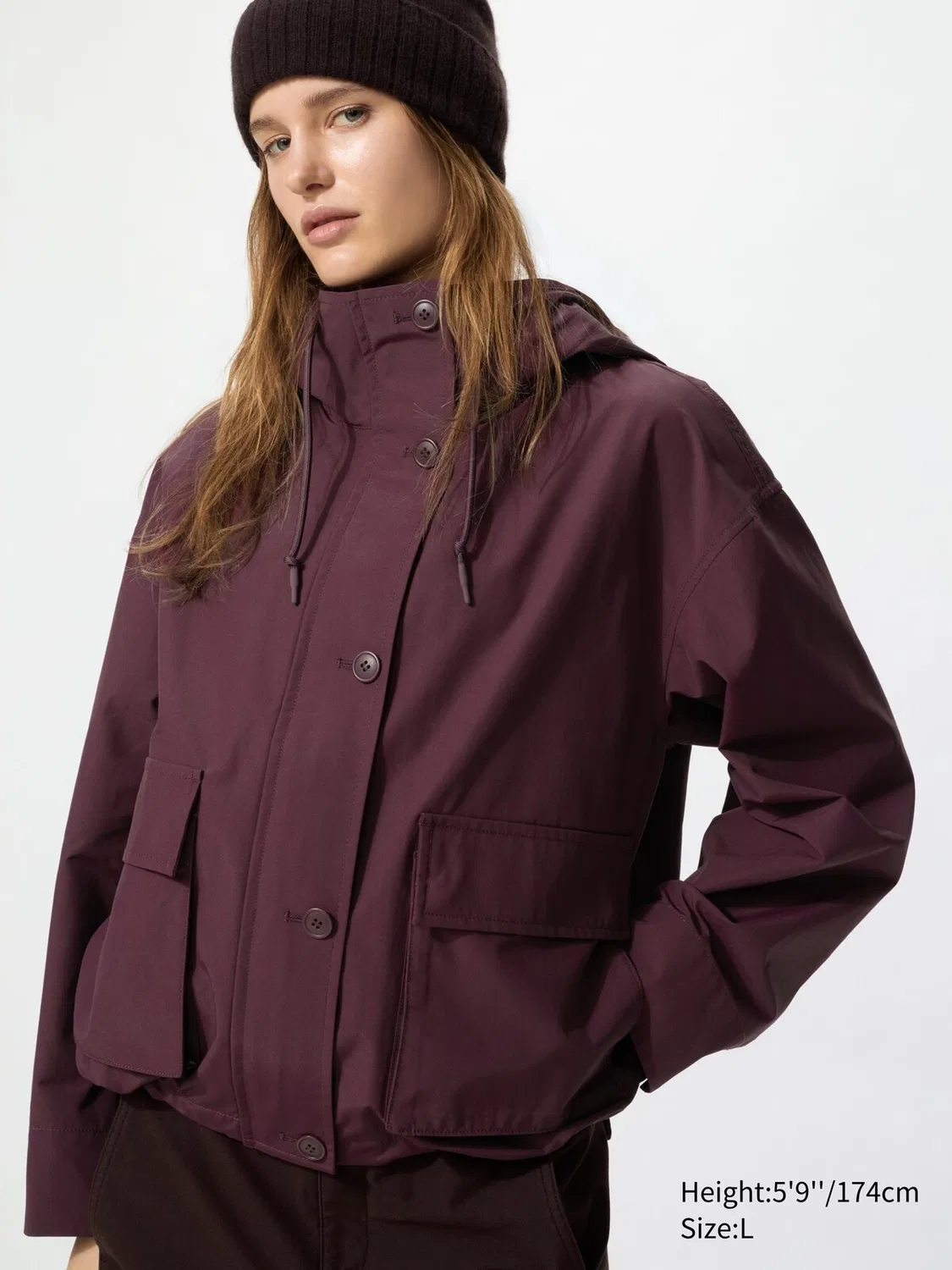 Парка Uniqlo, повседневная, бордового цвета