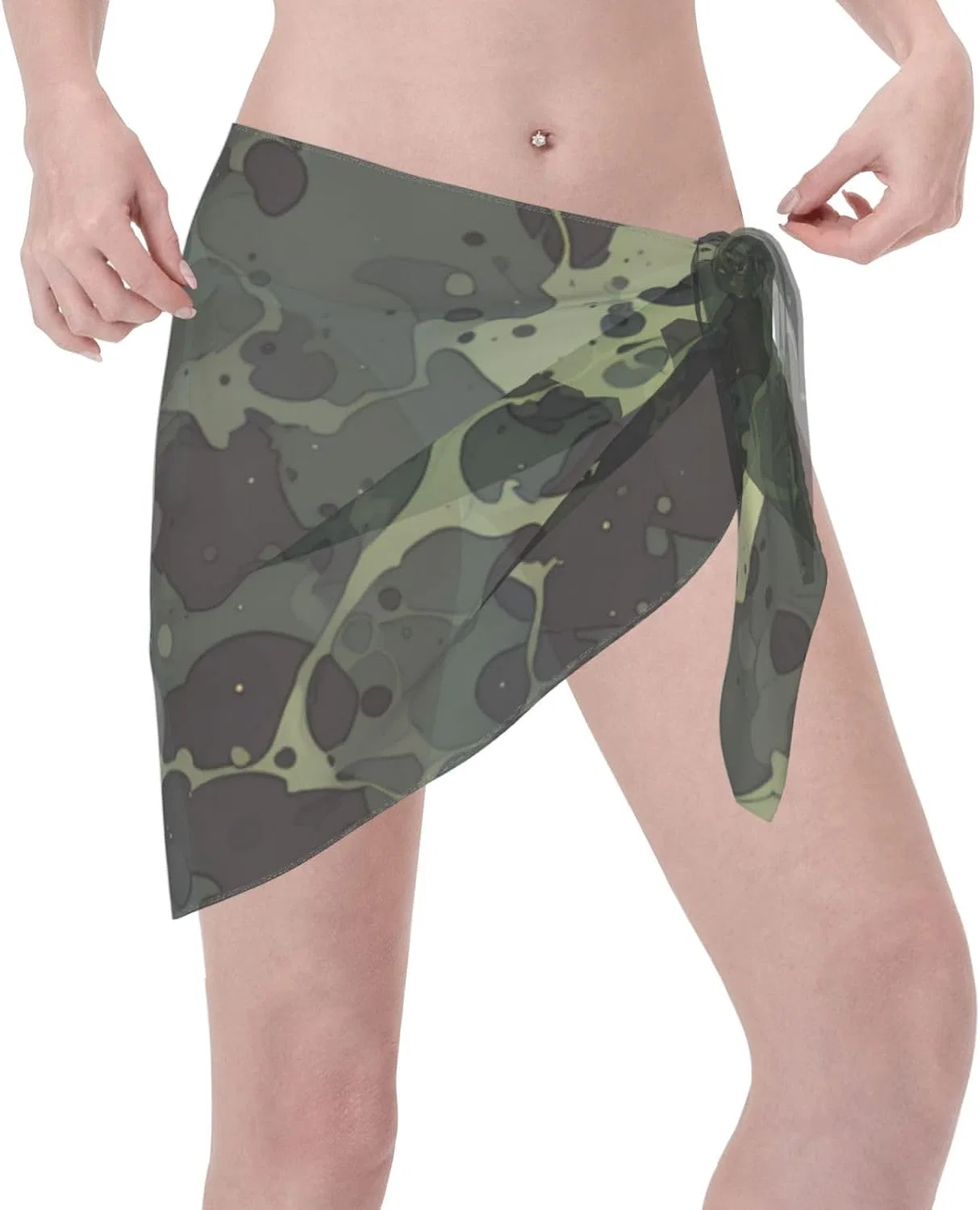 Женская пляжная накидка с принтом кактуса, Olive Green and Black — фото 3
