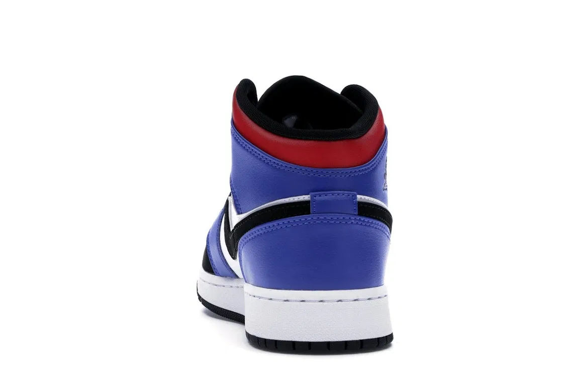 Детские кроссовки с многоцветным верхом Jordan 1 Mid, White/Black-Hyper Royal-University Red-Metallic Silver — фото 4