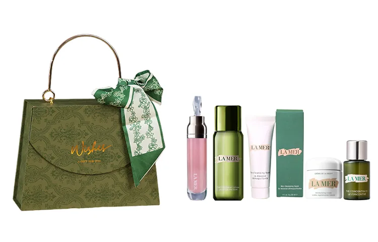 LA MER Набор образцов Mori Style Box из двух предметов для увлажнения и восстановления, La Mer Lip Gloss 7ml+Classic Moisturizing Cream 7ml+Cleanser 30ml+Concentrated Serum 5ml+Essence 30ml