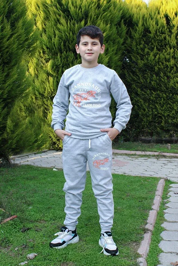 Детский комплект спортивного костюма для мальчиков с принтом Denim-Tyrannosaurus-Spiderman Ya Ko Kids, Black-Gray — фото 3