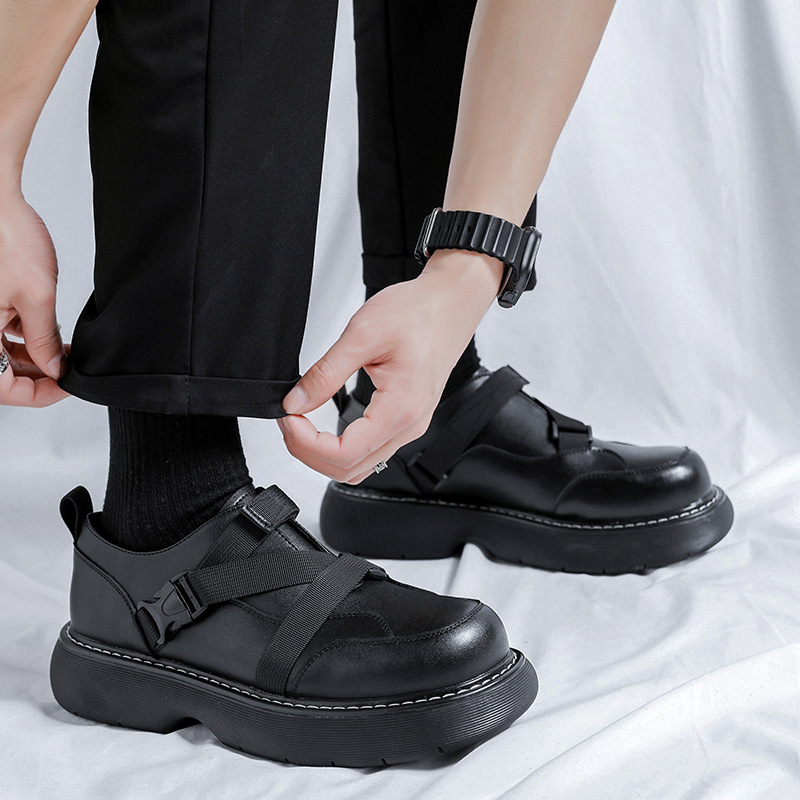 WEISHIBANGWEI Повседневные кожаные туфли мужские черные с потайным клином, цвет Black Hidden Wedge — фото 4