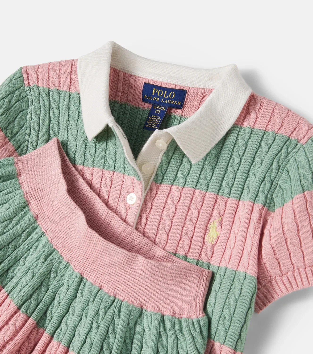 Комплект из свитера-поло и юбки с косами Polo Ralph Lauren Kids, розовый — фото 4