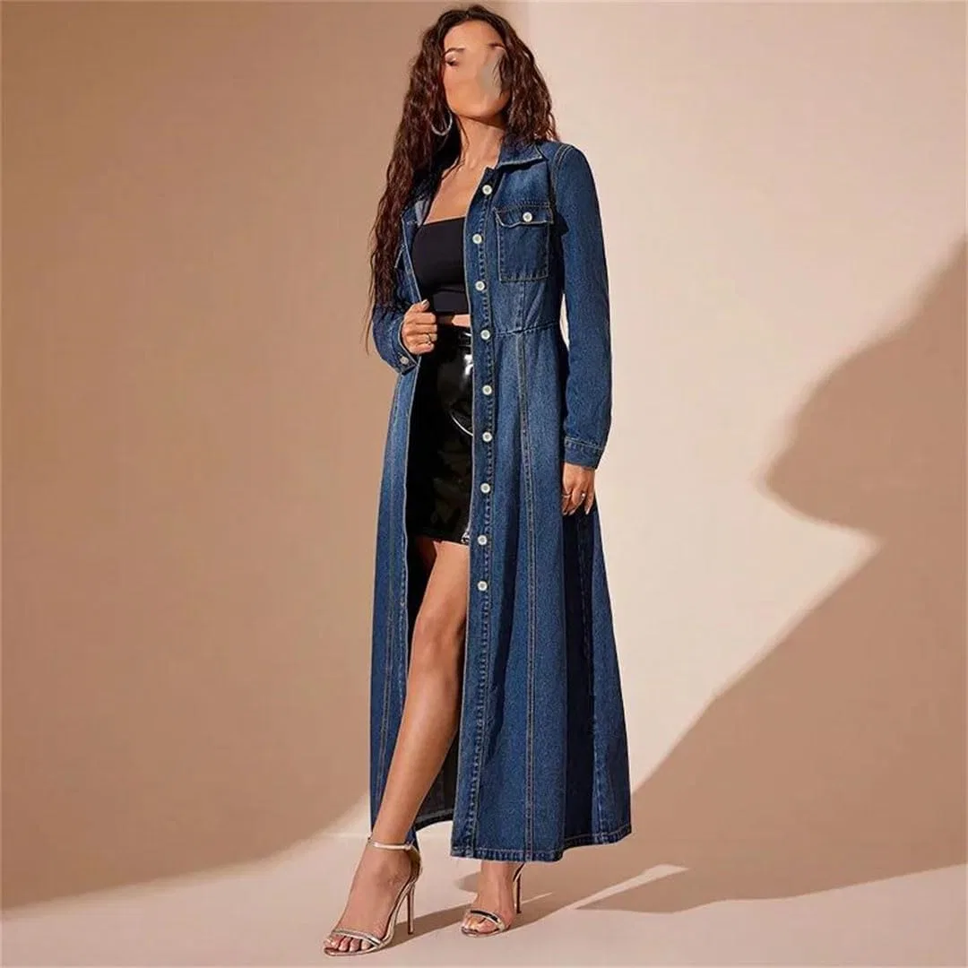 Женское джинсовое платье свободного кроя с поясом, Dark Blue — фото 4
