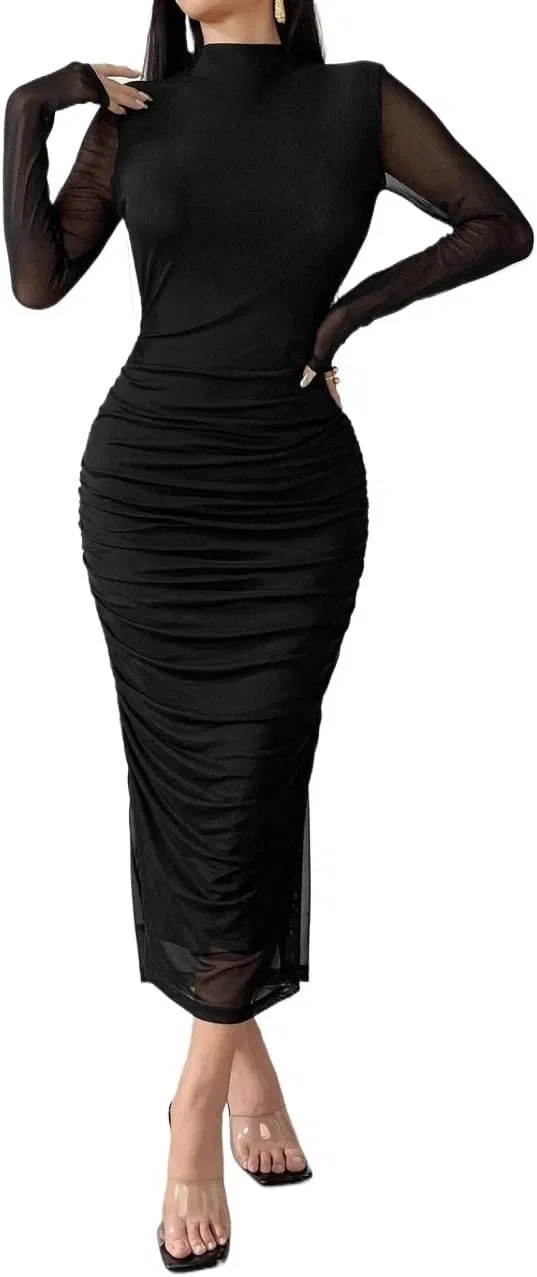 Женское платье-миди с драпировкой Bodycon, Black