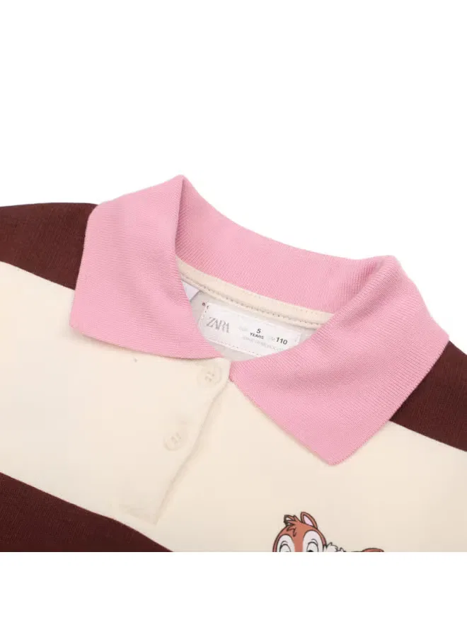 Лонгслив поло с принтом Chip 'n' Dale Zara, кофейный — фото 4