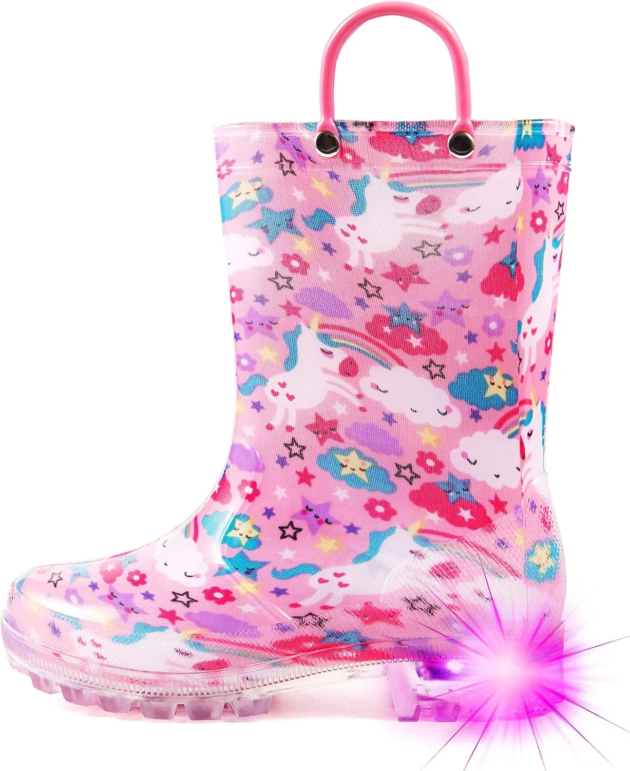 Детские сапоги для девочек с подсветкой HugRain, Pink Green Unicorn