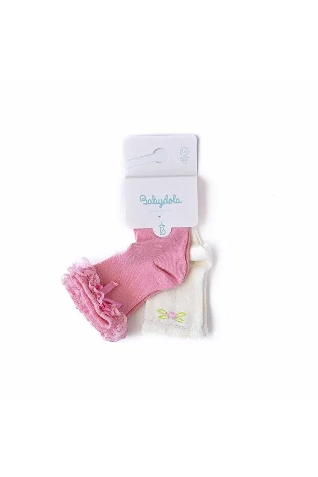 Детский комплект носков для девочек с принтом Babydola, Powder - Ecru