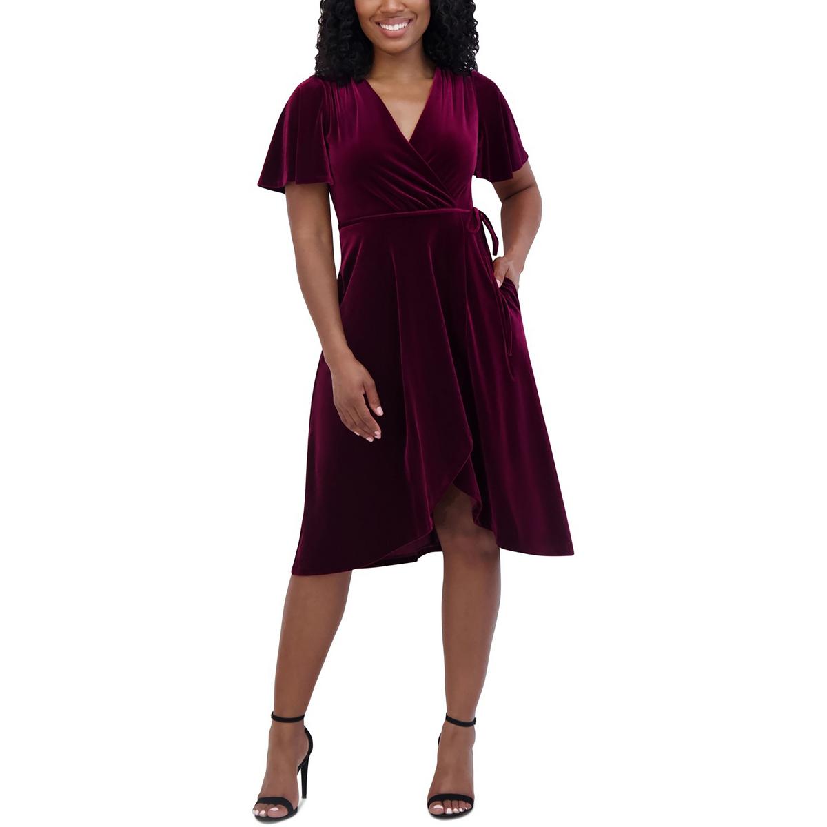 

Платье-футляр из искусственного бархата Petites Womens с запахом Jessica Howard, цвет wine