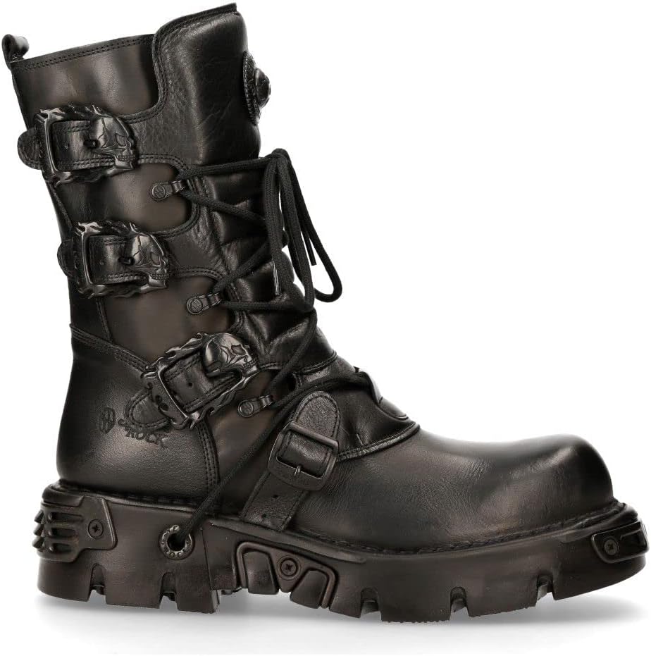 Мужские кожаные ботинки New Rock Metallic 391 Black Reactor с черепом, стиль готик-панк, черный — фото 3