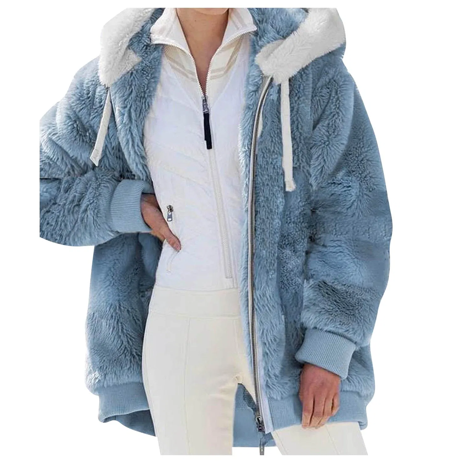 Женская куртка с капюшоном и принтом, модель Plush Jacket, Blu — фото 2