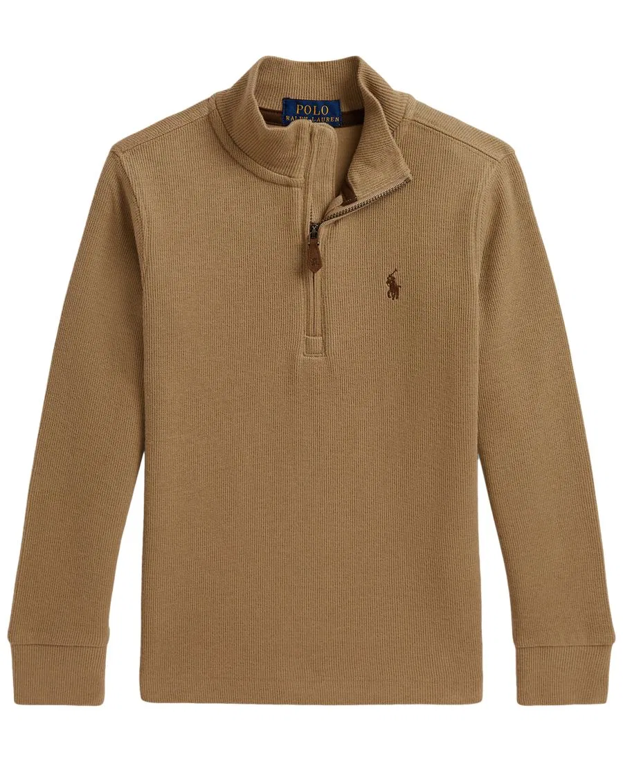 Свитер с воротником-стойкой и четверть-застежкой Estate Rib Polo Ralph Lauren, Camel