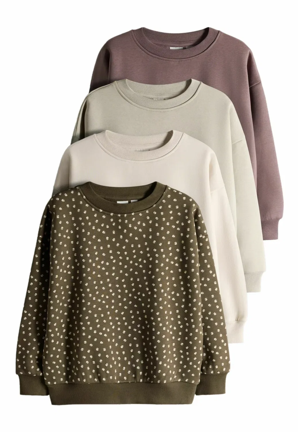 Комплект из 4 свободных толстовок с круглым вырезом - толстовка The Set, Cream Light Green Dark Green Ditsy Purple