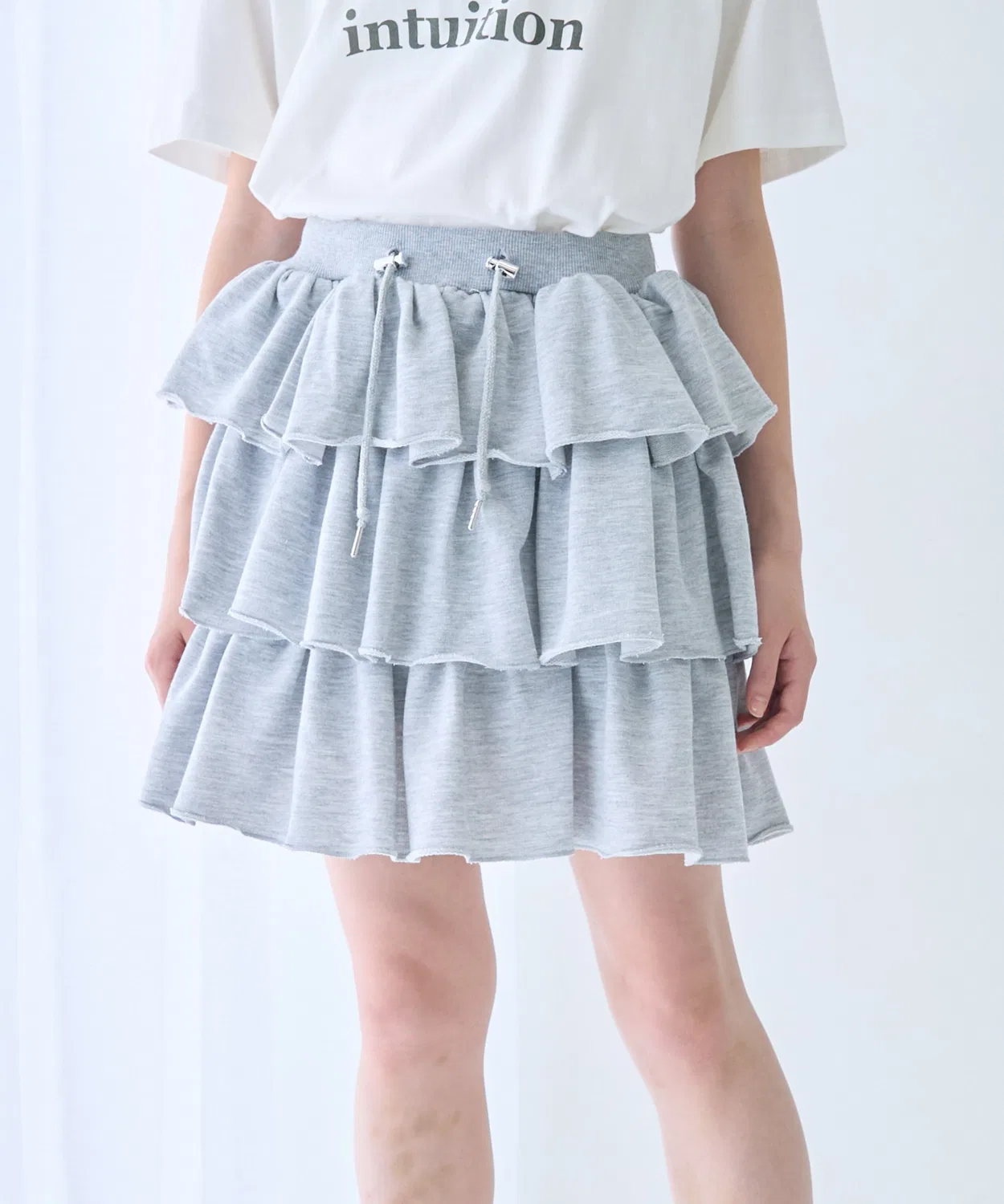 Детская юбка-миди из футера с воланами и шортами, модель Frill Mini Tiered Skirt BISKEE, Grey