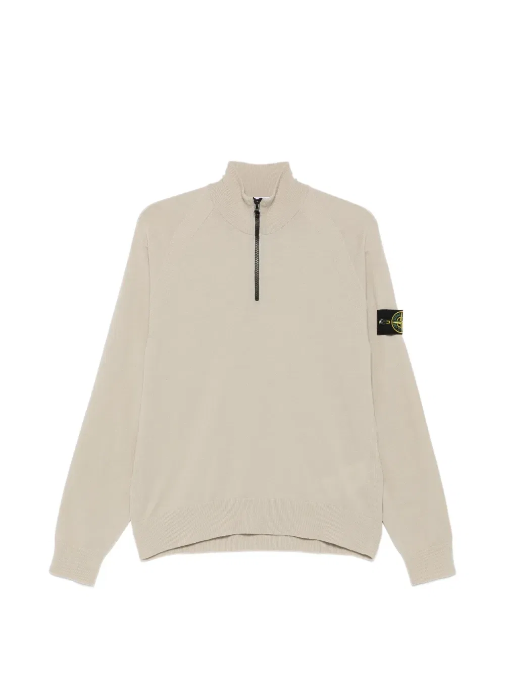 Свитер с молнией на воротнике и нашивкой-логотипом Stone Island, бежевый
