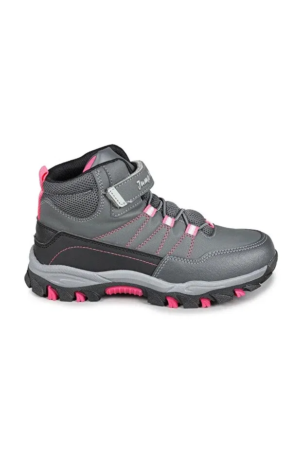 Детские ботинки для девочек на шнуровке Jump, Gray - Black - Fuchsia