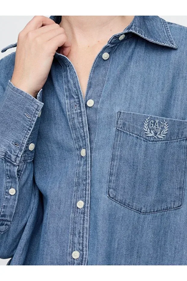 Женская рубашка с длинным рукавом Oversize Shirt Gap, Blue-000 — фото 3