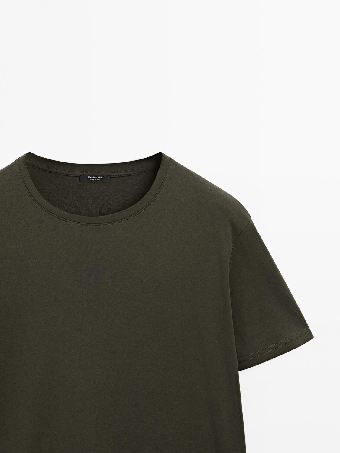 Футболка Massimo Dutti 100% Mercerised Cotton, хаки — фото 3