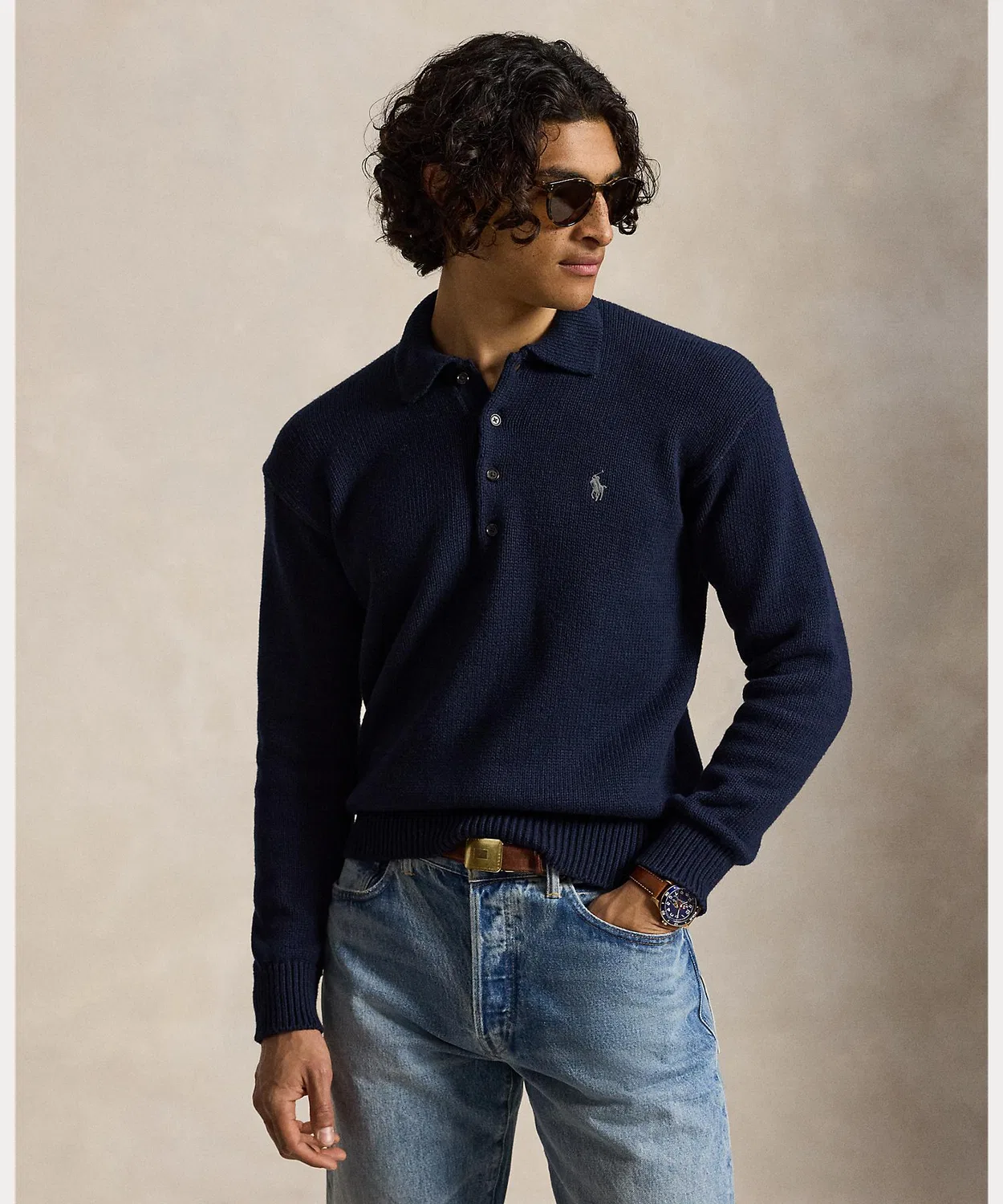 Мужской свитер с длинным рукавомRelaxed Fit Cable Cotton Polo POLO RALPH LAUREN, Синий