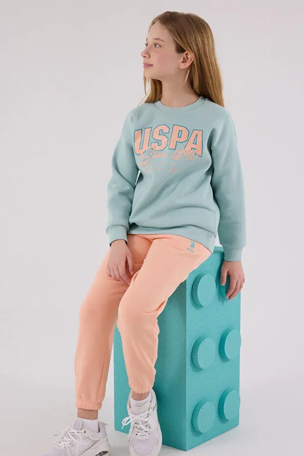 Детский комплект для девочек с вышивкой U.S. Polo Assn., Water Green — фото 2