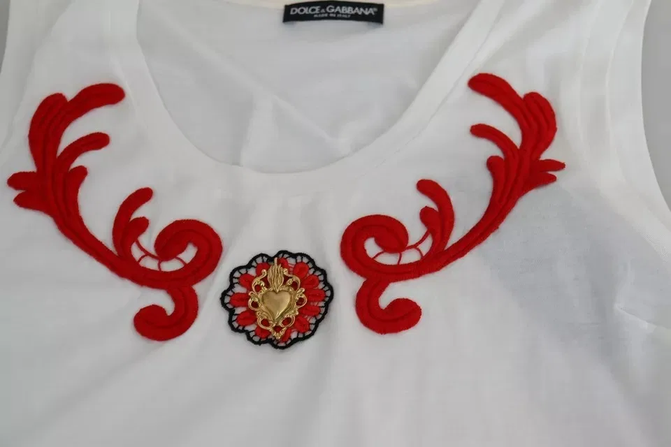 Женская футболка без рукавов с аппликацией-сердцем Roundneck Top Dolce & Gabbana, White — фото 3