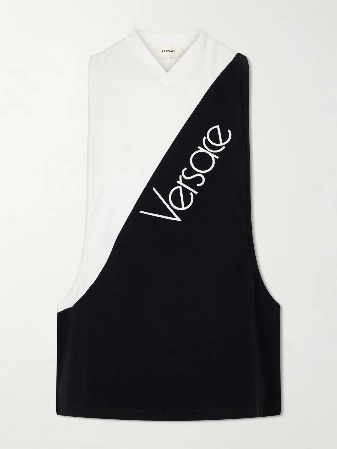 Майка из эластичного хлопкового джерси с логотипом и интарсией Versace, белый